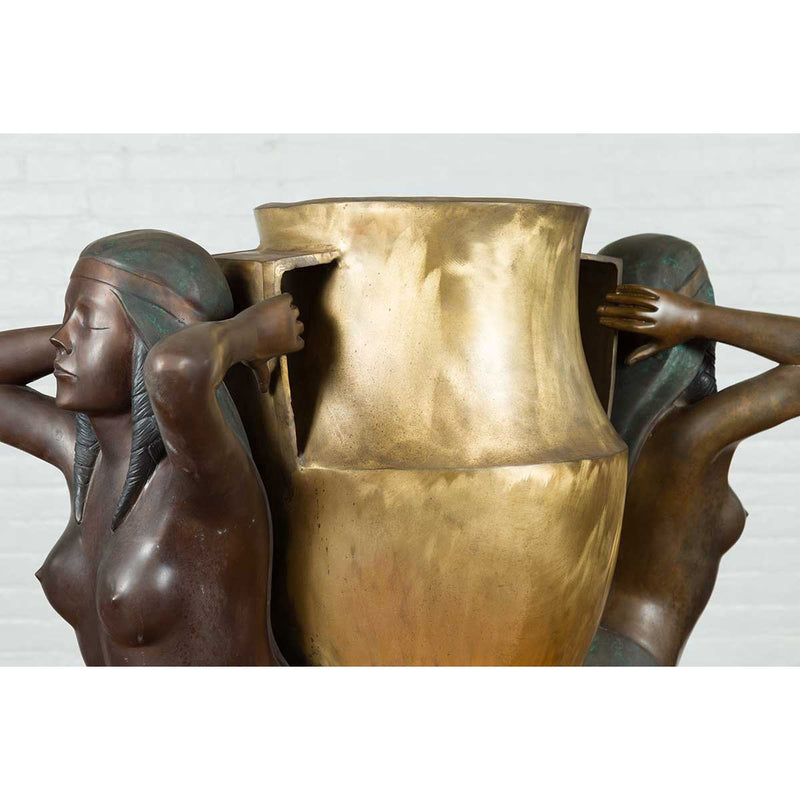 Bronze Egyptian Style Planter Depicting Two Maiden Carrying a Large Urn-Custom Bronze Statues & Fountains for Sale-Randolph Rose Collection