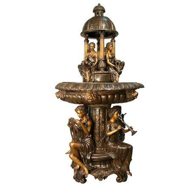 Musicain Lady sitting with dome Bronze Fountains | Bronze Musicain Lady sitting 