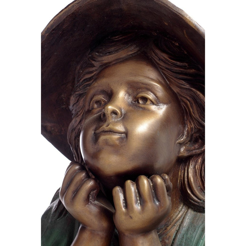 Bronze Statue of Young Little Girl Laying on Belly