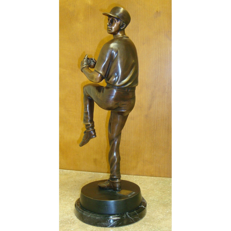Bronze Tabletop Baseball Pitcher Mounted on Marble Base