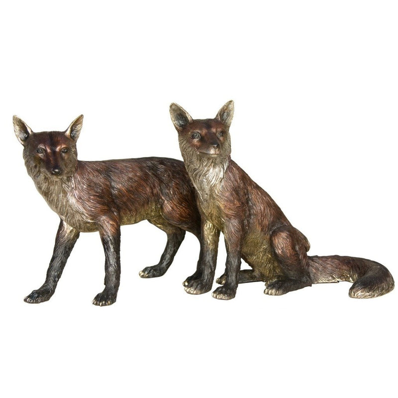 Pair of bronze fox statues