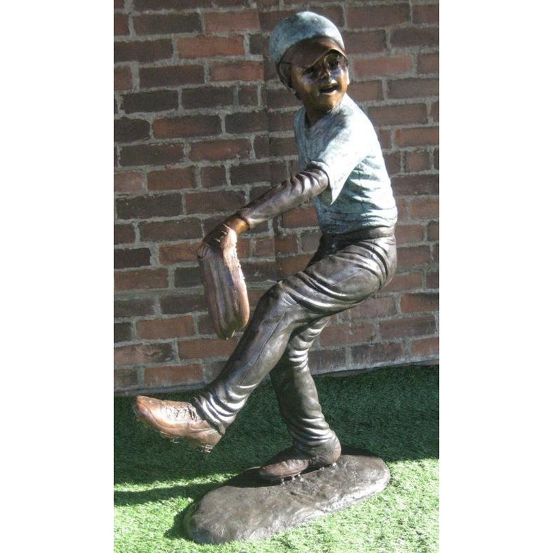 Bronze Statue of a Boy Playing Baseball