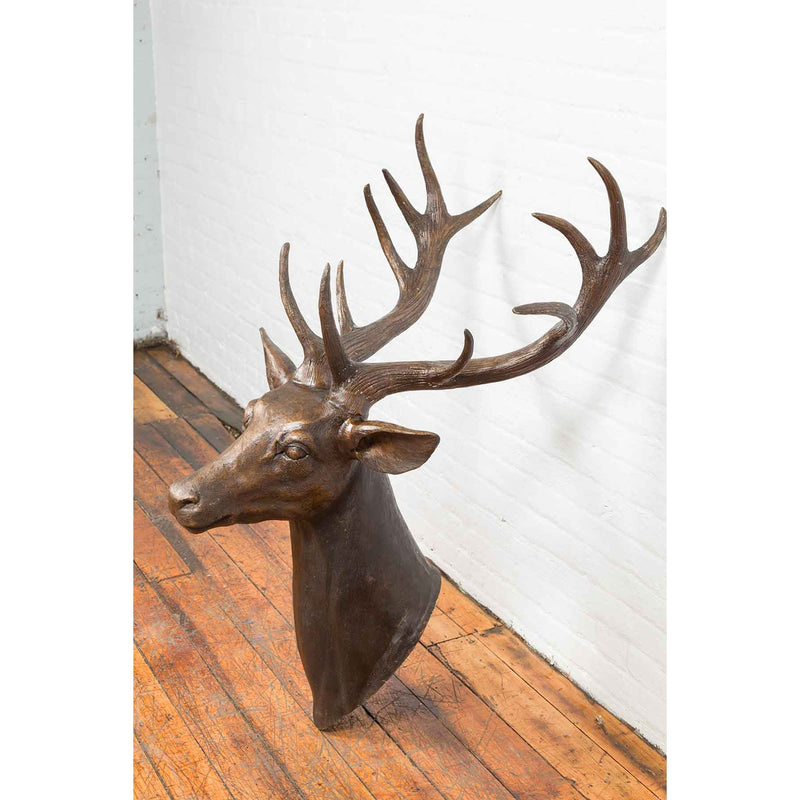 Bronze Stag Head Sculpture with Large Antlers-Custom Bronze Statues & Fountains for Sale-Randolph Rose Collection