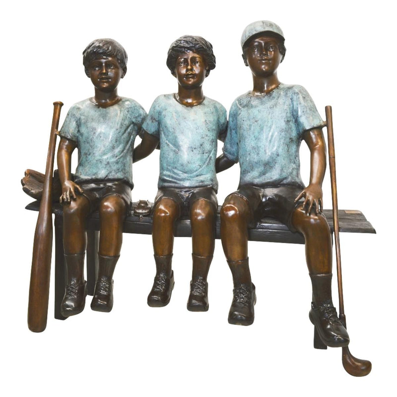 Three Boys Sitting On Bench Bronze Statue-Custom Bronze Statues & Fountains for Sale-Randolph Rose Collection
