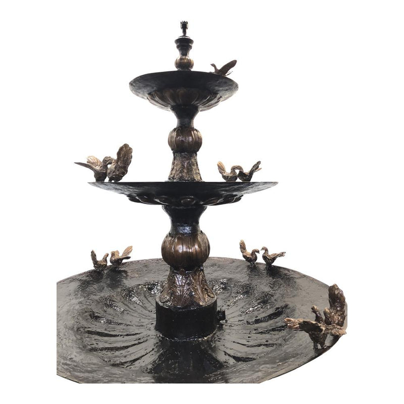 Classic Three Tier Bronze Fountain with Birds