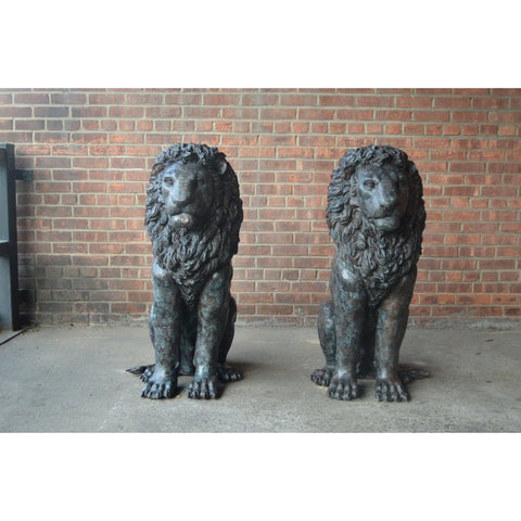 Pair of Sitting Bronze Lion Statues