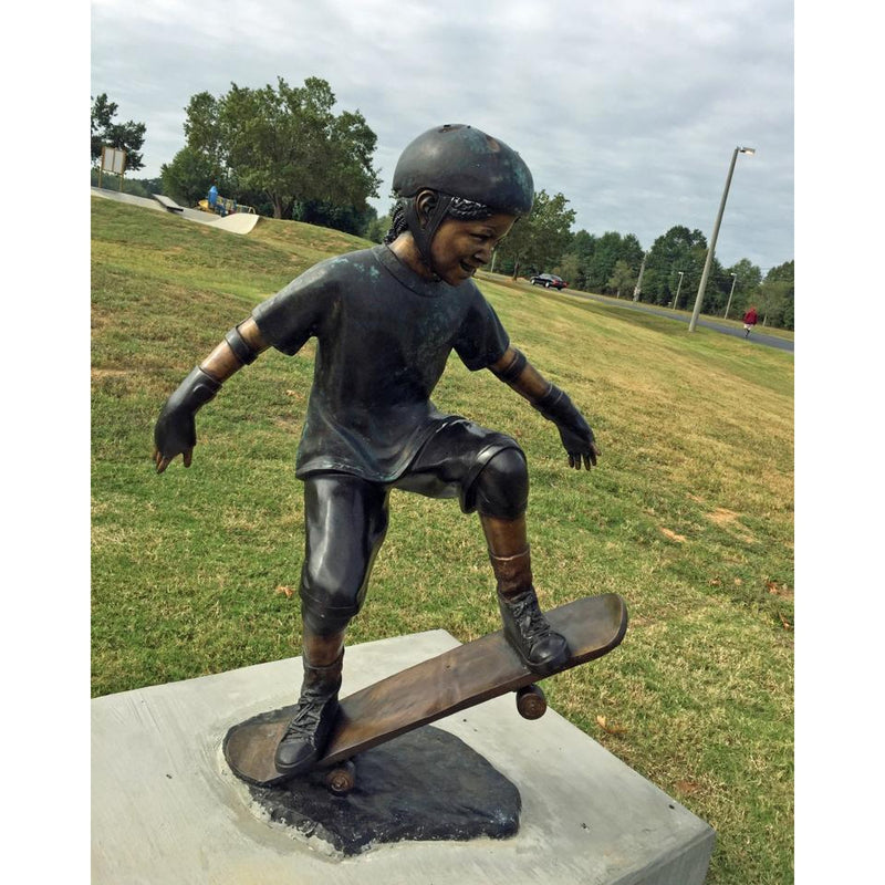 Bronze Sports Statue of an African American Girl Skateboarder