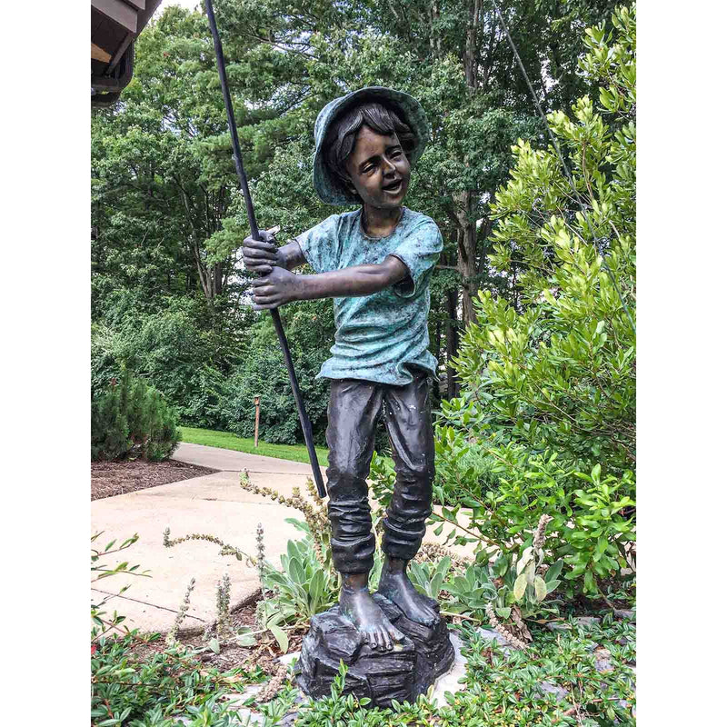 Bronze Boy Gone Fishing Statue-Custom Bronze Statues & Fountains for Sale-Randolph Rose Collection