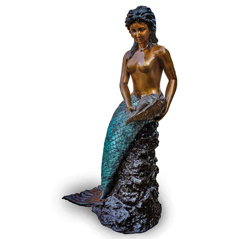 Mermaid Sitting on a Rock with Shell