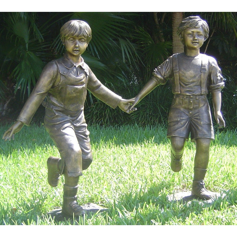Bronze Statue of a Boy and Girl Playing - Holding Hands