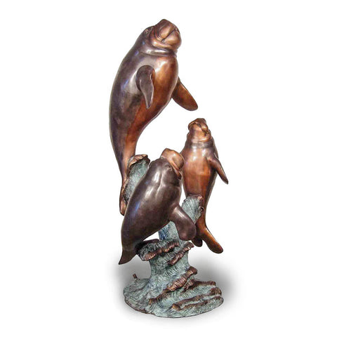 Bronze Three Swimming Manatees Statue
