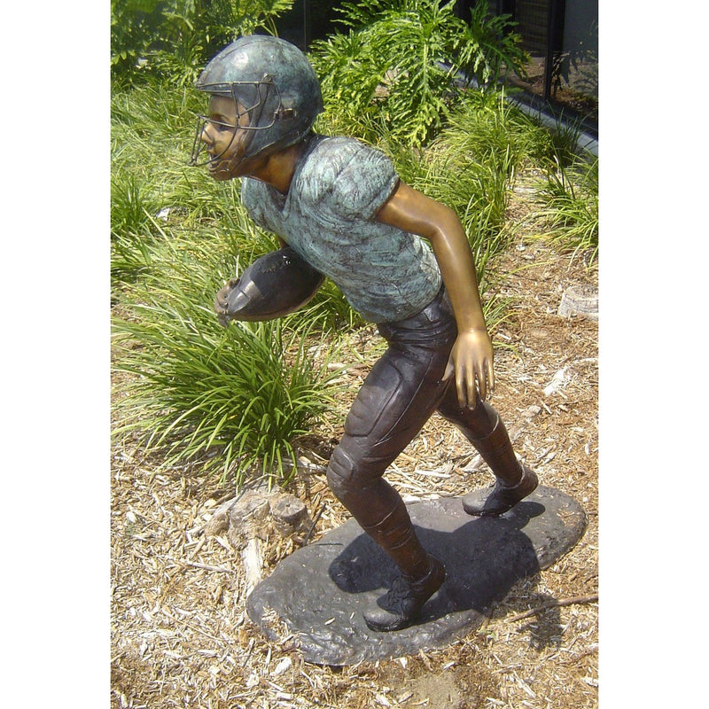 Bronze Sports Statue of a Boy Football Running Back Player