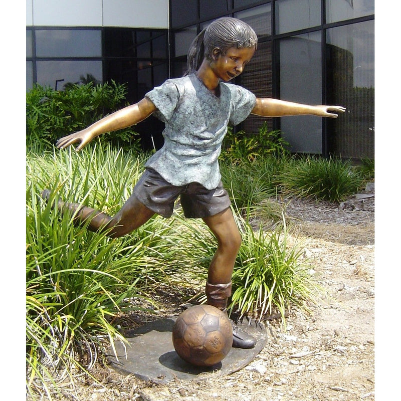 Bronze Sports Statue of a Girl Playing Soccer
