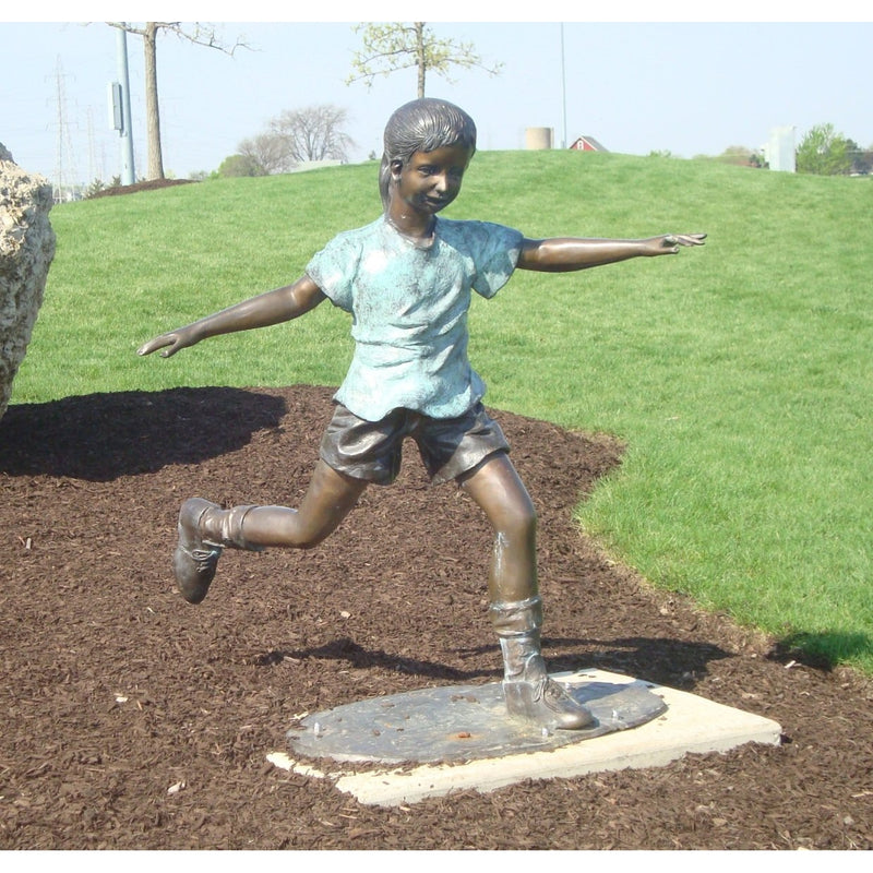 Bronze Sports Statue of a Girl Playing Soccer