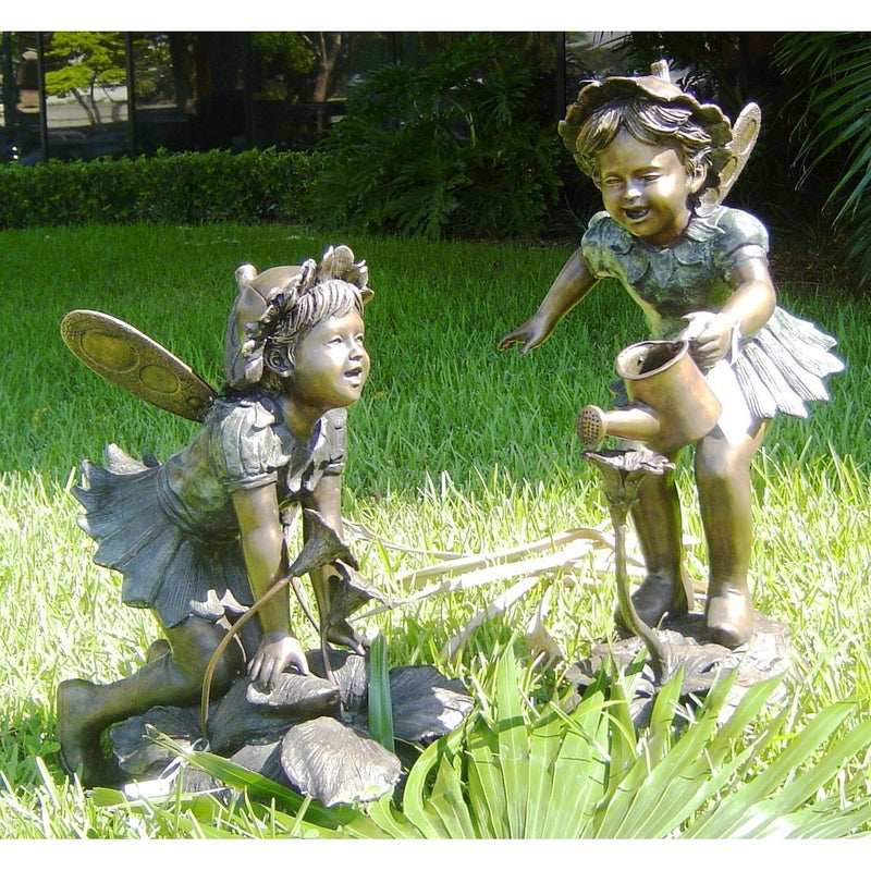 Bronze Fairy Statue and Bronze Fairy Fountain with Watering Can