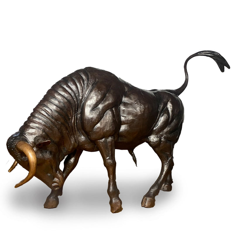 Bronze Bull Attacking Garden Mascot Statue - Randolph Rose Collection