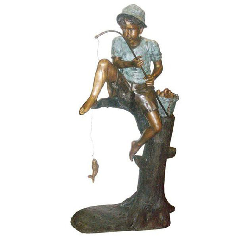 Boy Fishing on Tree Bronze Statue
