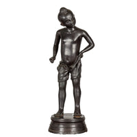 Young Boy Bronze Tabletop Statuette in Dark Patina