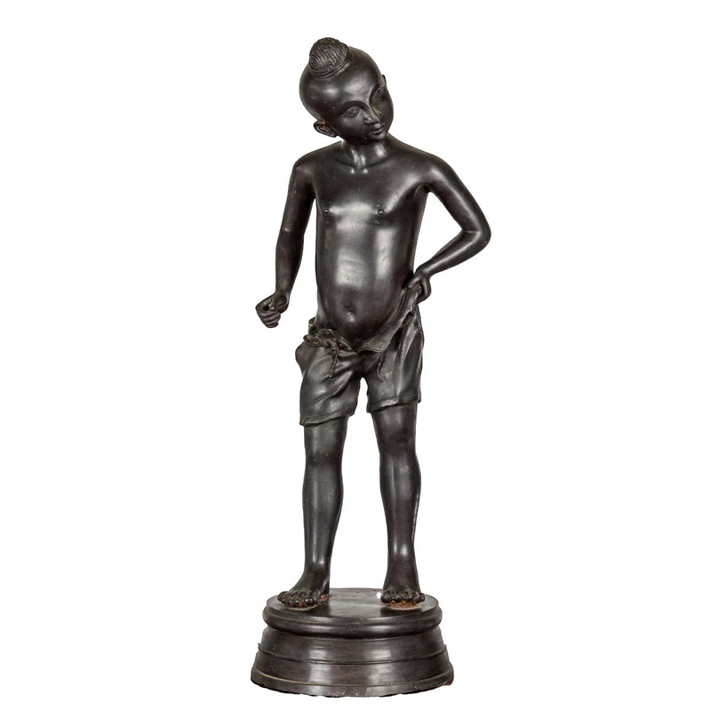 Young Boy Bronze Tabletop Statuette in Dark Patina