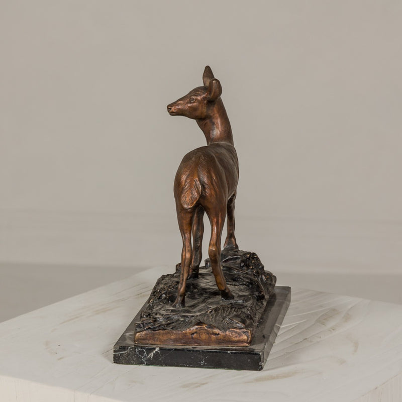 Small Tabletop Bronze Deer Statue