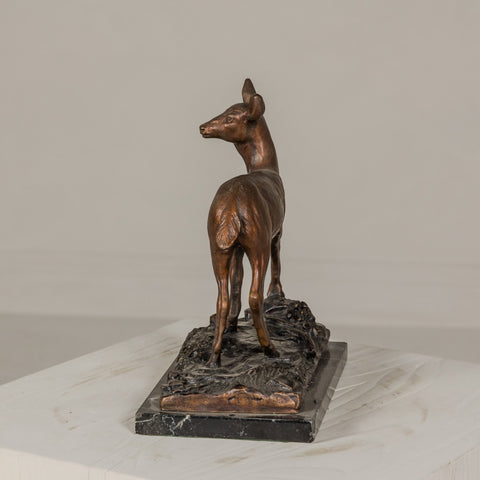 Small Tabletop Bronze Deer Statue