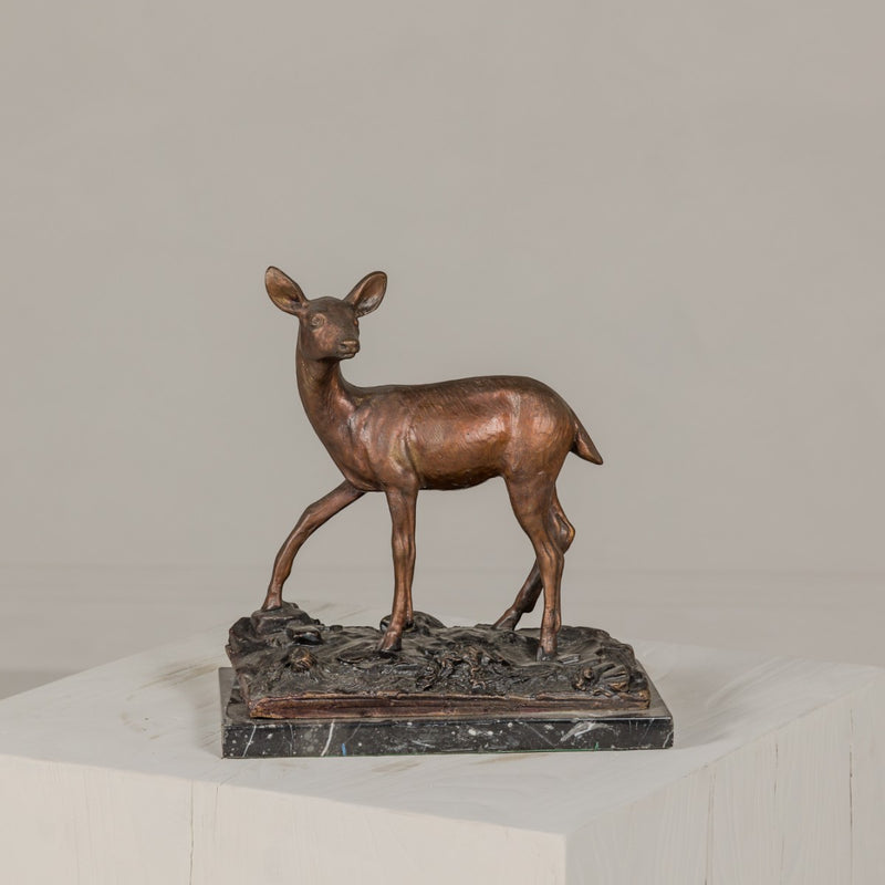 Small Tabletop Bronze Deer Statue
