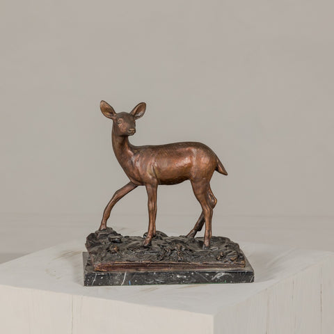Small Tabletop Bronze Deer Statue