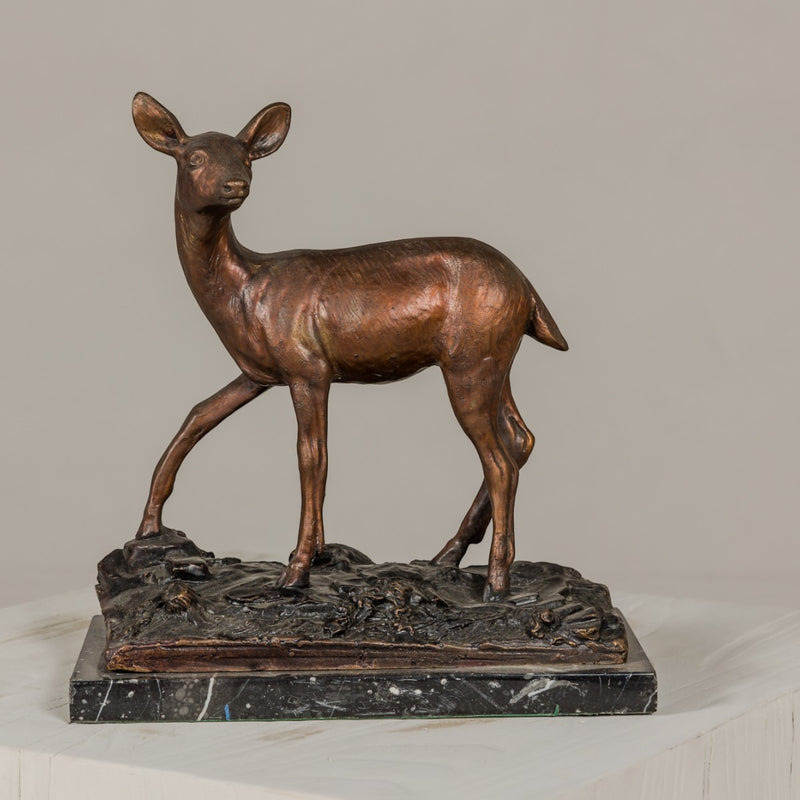 Small Tabletop Bronze Deer Statue