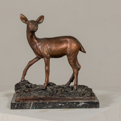 Small Tabletop Bronze Deer Statue