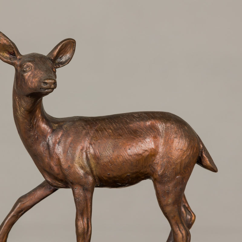 Small Tabletop Bronze Deer Statue