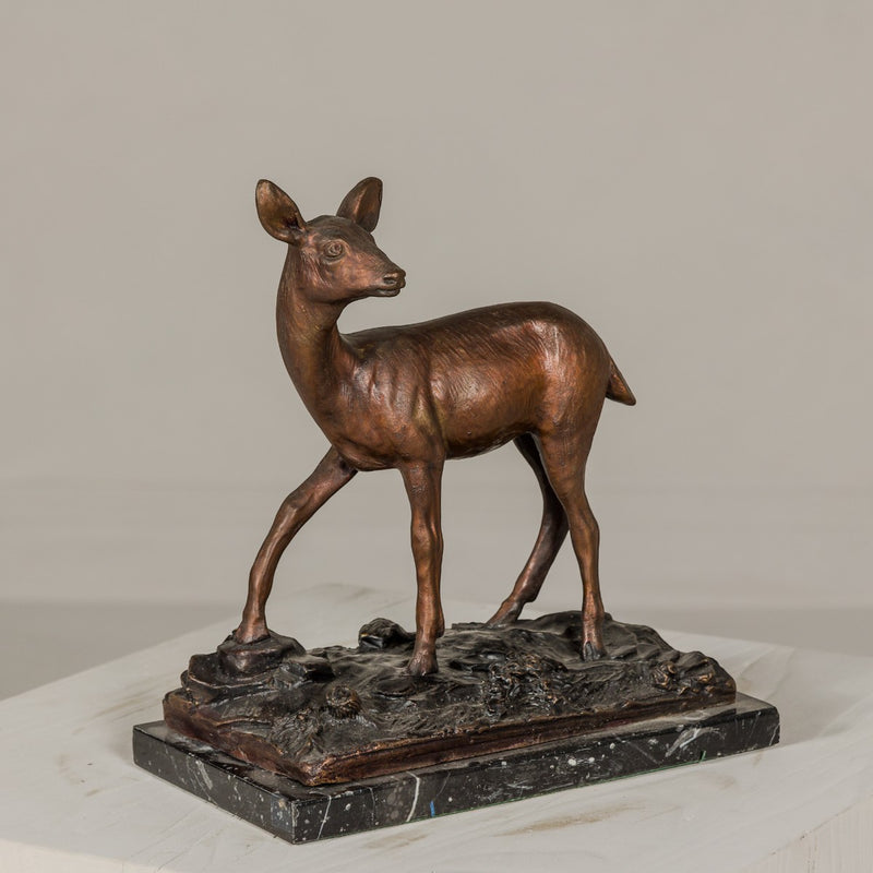 Small Tabletop Bronze Deer Statue