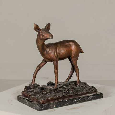 Small Tabletop Bronze Deer Statue