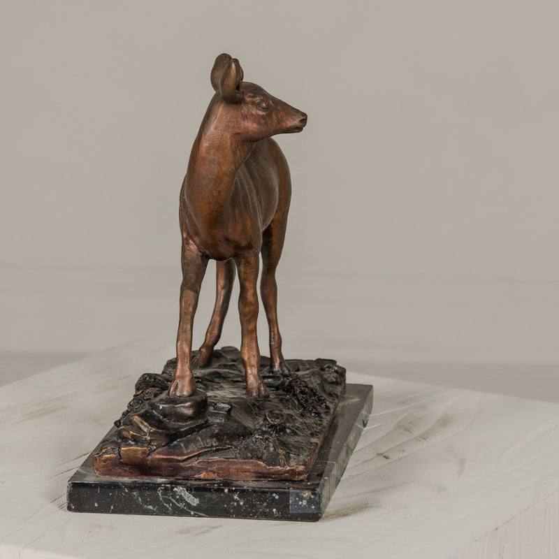 Small Tabletop Bronze Deer Statue