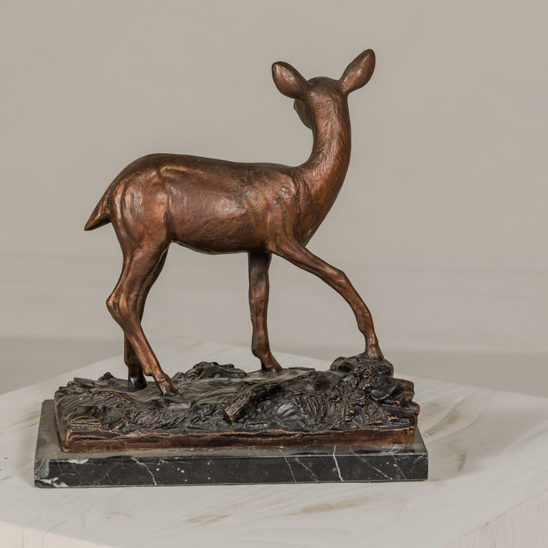 Small Tabletop Bronze Deer Statue