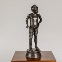 Young Boy Bronze Tabletop Statuette in Dark Patina