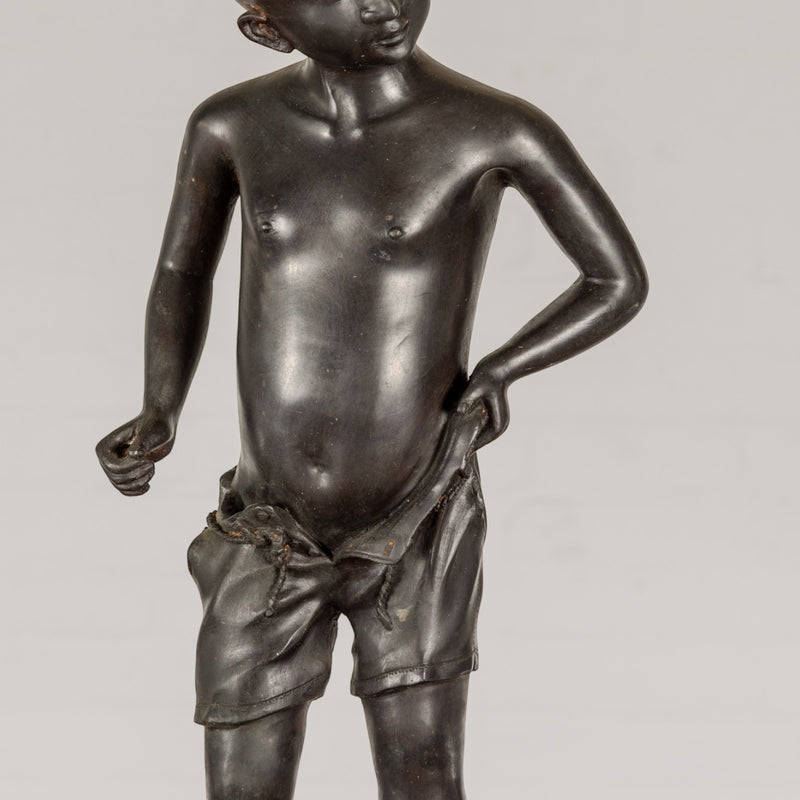 Young Boy Bronze Tabletop Statuette in Dark Patina