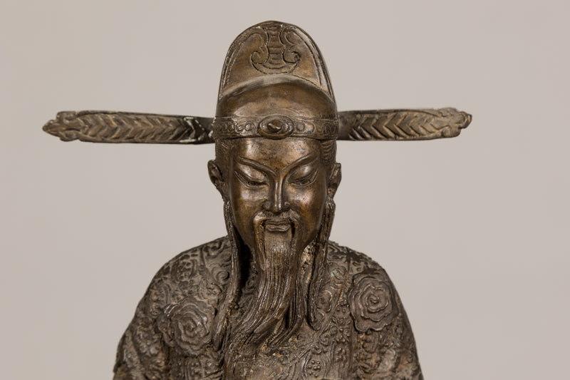 Bronze Tabletop Statue of a Scholar on a Turtle