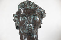 Bronze Renaissance-Inspired David Head Sculpture on Black Marble Base