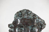 Bronze Renaissance-Inspired David Head Sculpture on Black Marble Base