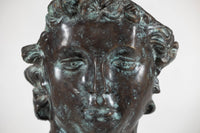 Bronze Renaissance-Inspired David Head Sculpture on Black Marble Base