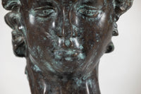 Bronze Renaissance-Inspired David Head Sculpture on Black Marble Base