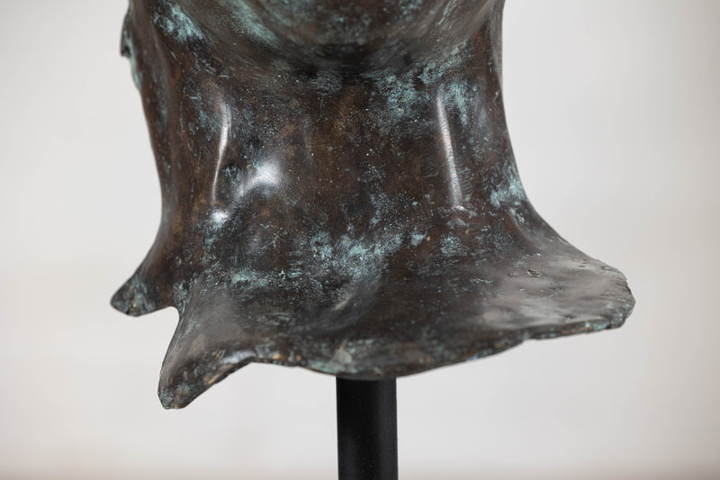 Bronze Renaissance-Inspired David Head Sculpture on Black Marble Base