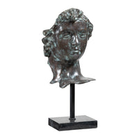 Bronze Renaissance-Inspired David Head Sculpture on Black Marble Base