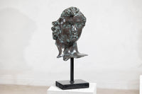 Bronze Renaissance-Inspired David Head Sculpture on Black Marble Base