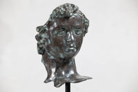 Bronze Renaissance-Inspired David Head Sculpture on Black Marble Base