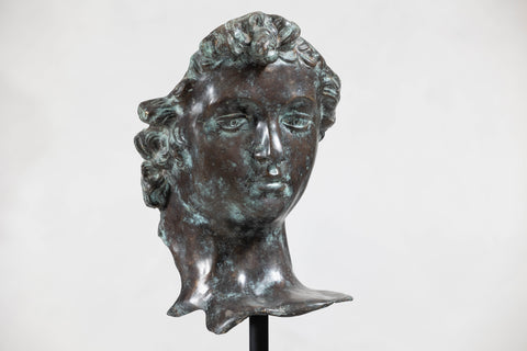 Bronze Renaissance-Inspired David Head Sculpture on Black Marble Base