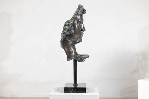 Bronze Renaissance-Inspired David Head Sculpture on Black Marble Base