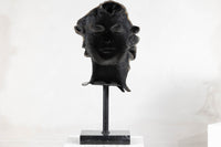 Bronze Renaissance-Inspired David Head Sculpture on Black Marble Base