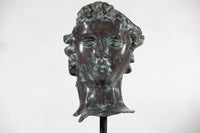 Bronze Renaissance-Inspired David Head Sculpture on Black Marble Base