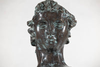 Bronze Renaissance-Inspired David Head Sculpture on Black Marble Base